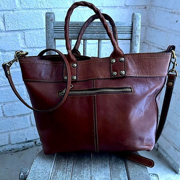 Patricia Nash CARDUCCI Leather Tote POCKET bag in Cognac - Picture 2 of 11